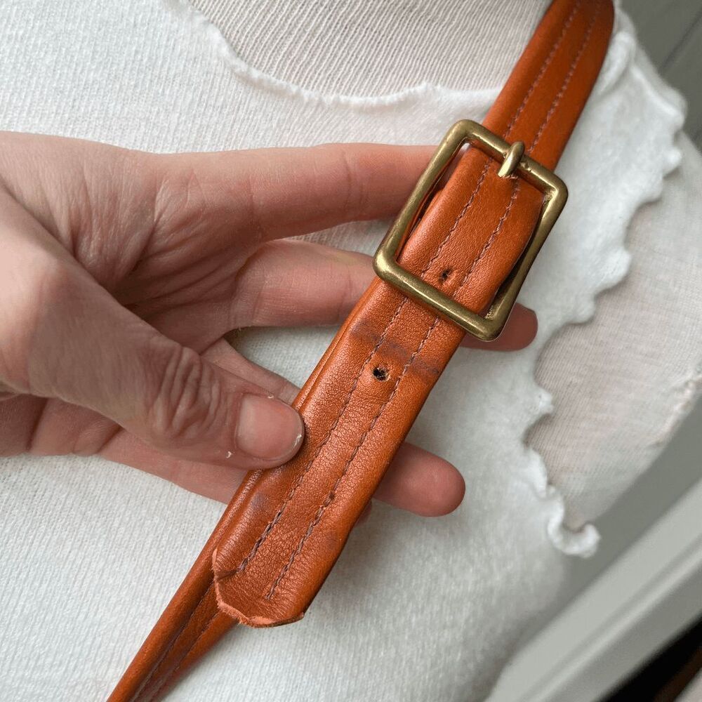 VTG Cognac Orange Full Grain Leather Crossbody Bag Adjustable Strap Handmade - Picture 4 of 12